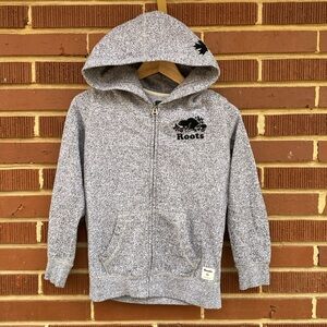Roots Kid's Full Zip Up Jacket Grey White Canadian Leaf Beaver Size Large 9-10yr